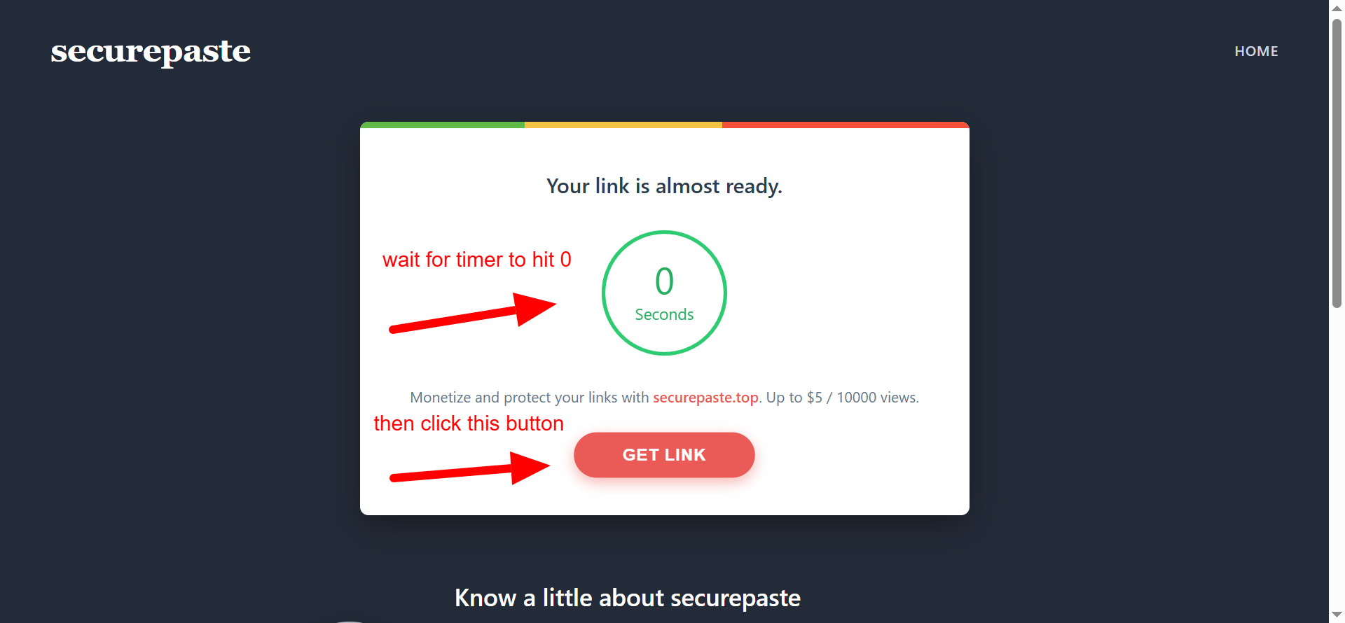 Wait for timer and click Get Link